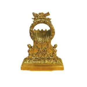 Antique Gilt Brass Pocket Watch Holder Display Stand Angel Flower Cameos Ornate